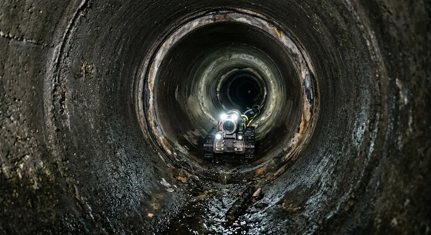 Robotic sewer camera inspecting pipe interior for Drain Snake Service in Natchitoches